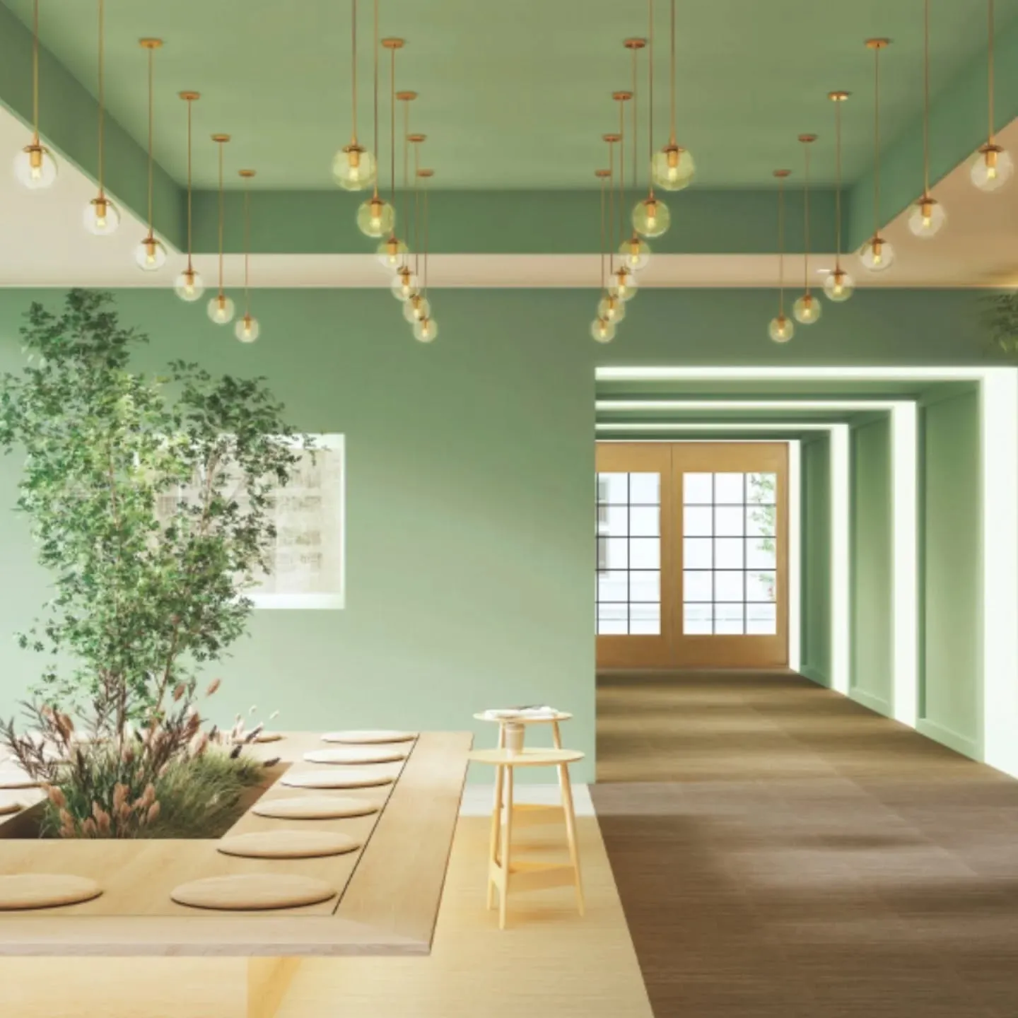 カラフルな壁紙で、空間をやさしく彩る。